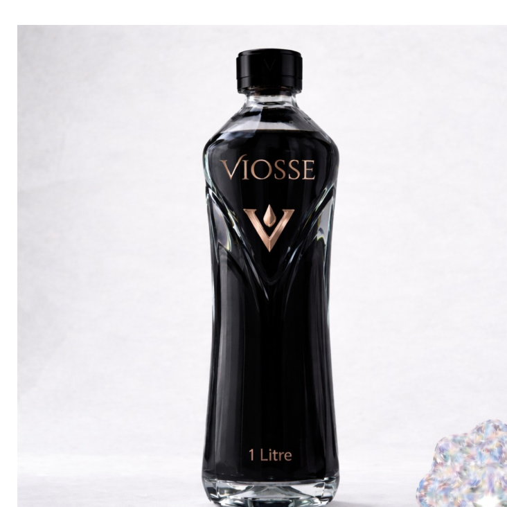 Black one-litre VIOSSE bottle shown in Dark Atelier mode